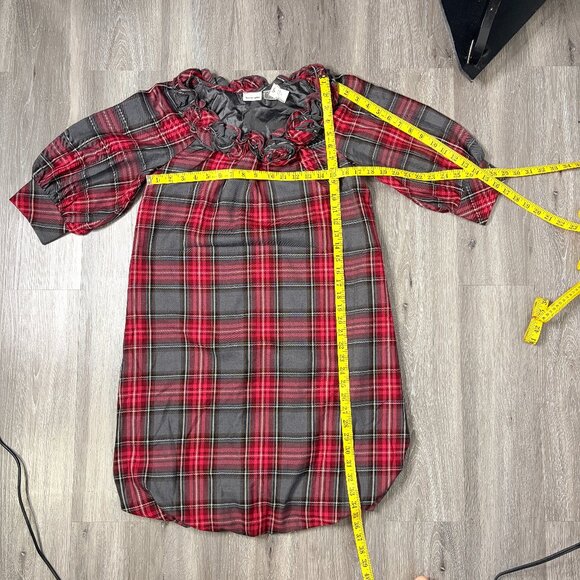 NWT Newport News Plaid Ruffle Rose Neck Midi Dress Red Gray, Fitted Like M - Picture 12 of 14